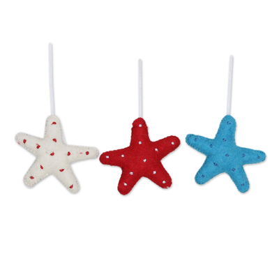 Festive Starfish Ornaments Made in India (Set of 3)