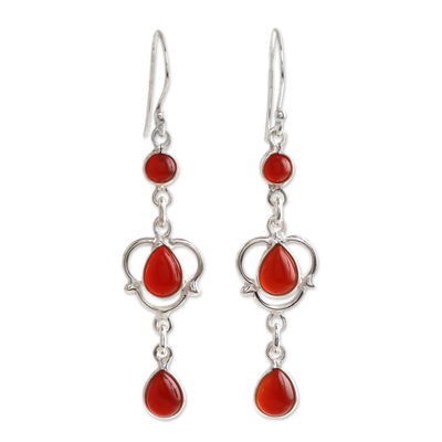 Red Onyx and Sterling Silver Elongated Dangle Earrings