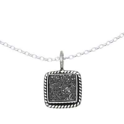 Sterling Silver and Grey Drusy Quartz Pendant Necklace
