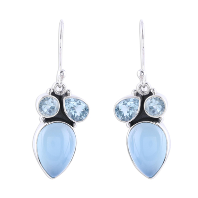 Sterling Silver Blue Topaz and Chalcedony Dangle Earrings