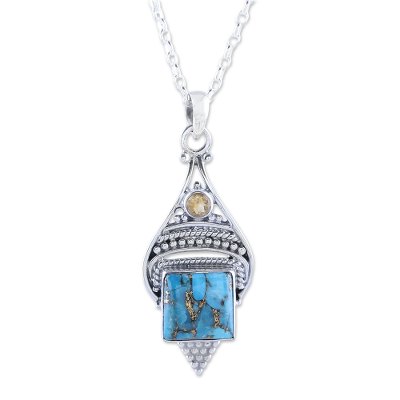 Citrine and Composite Turquoise Pendant Necklace from India