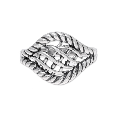 Woven Motif Sterling Silver Cocktail Ring from India