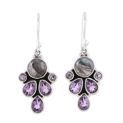 Amethyst and Labradorite Dangle Earrings from India