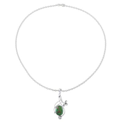 Sterling Silver Necklace with Green Composite Turquoise