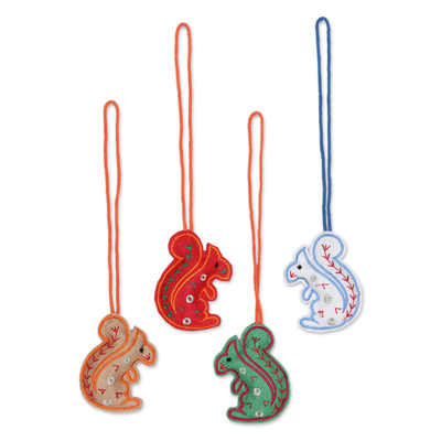 Assorted Color Squirrel Ornaments in Wool Felt (Set of 4)