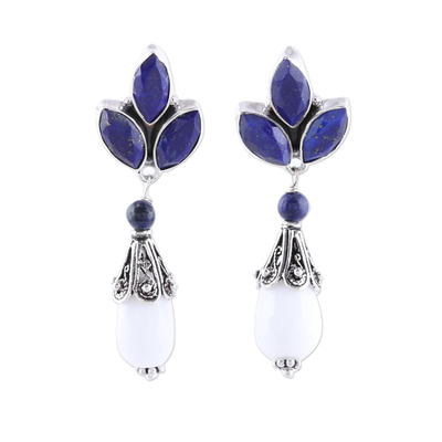 Agate and Lapis Lazuli Dangle Earrings from India