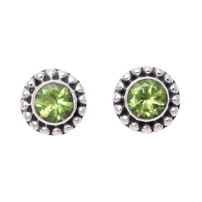 Round Peridot and Sterling Silver Dot Motif Stud Earrings