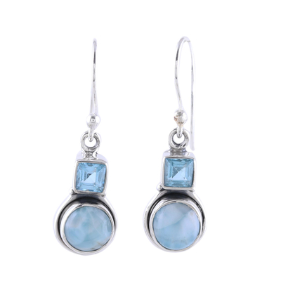 Larimar and Blue Topaz Sterling Silver Dangle Earrings