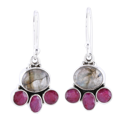 Labradorite and Pink Agate Sterling Silver Dangle Earrings