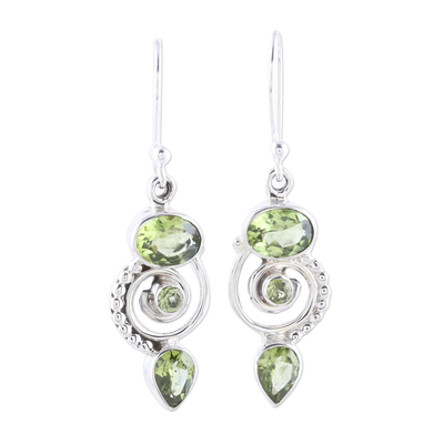 Peridot and Sterling Silver Spiral Dangle Earrings