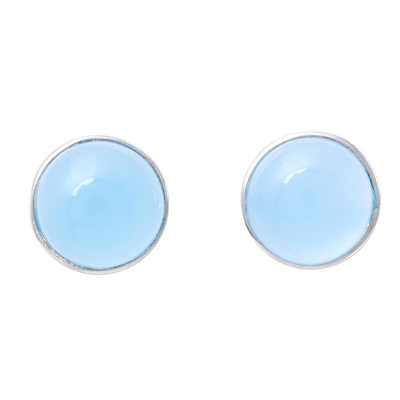 Chalcedony Stud Earrings in Blue from India