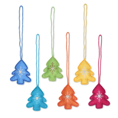 Assorted Wool Felt Tree Ornaments from India (Set of 6)