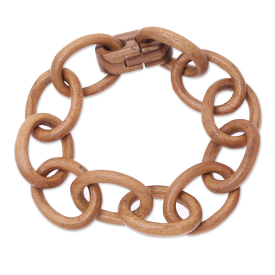 Handcrafted Modern Teak Wood Link Bracelet from India