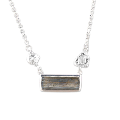 Modern Labradorite and Sterling Silver Pendant Necklace
