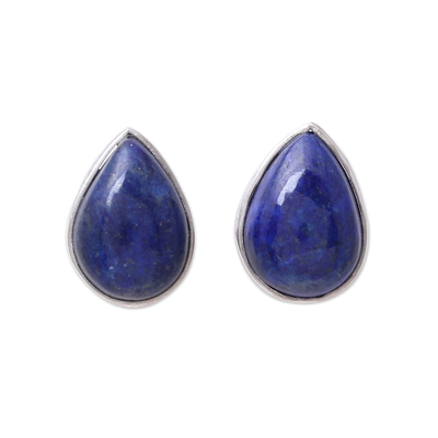 Teardrop Lapis Lazuli Button Earrings from India