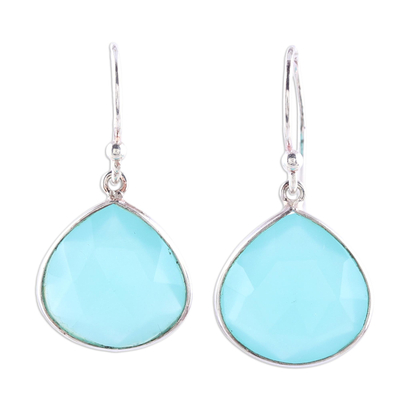 18-Carat Blue Chalcedony Dangle Earrings from India