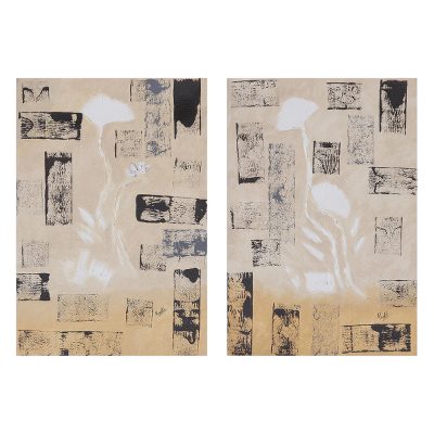 Signed Abstract Diptych in Beige from India