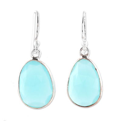 12-Carat Blue Chalcedony Dangle Earrings from India