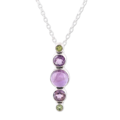 Amethyst and Peridot Pendant Necklace Crafted in India