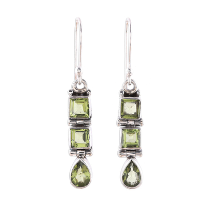 3.8-Carat Faceted Peridot Dangle Earrings from India