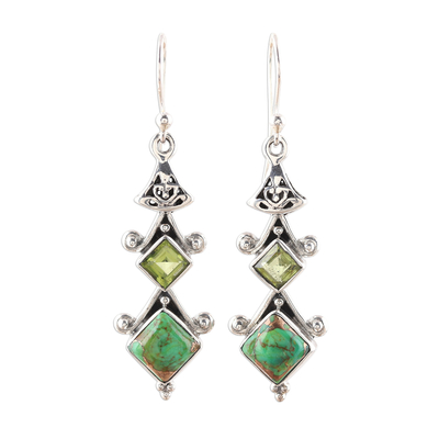 Square Peridot and Composite Turquoise Dangle Earrings