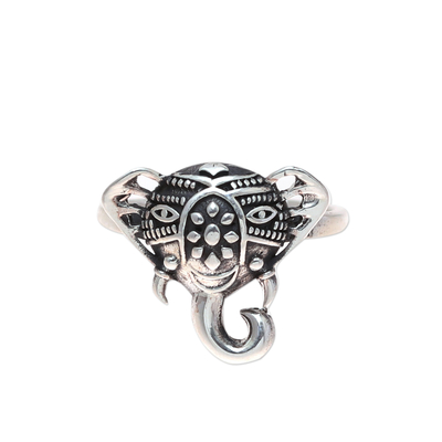 Handcrafted Sterling Silver Smiling Elephant Cocktail Ring
