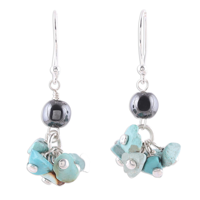 925 Sterling Silver Hematite and Turquoise Dangle Earrings