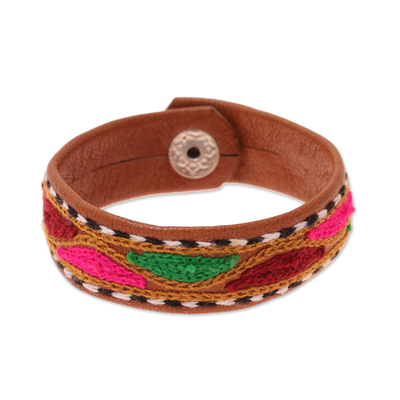 Embroidered Leather Wristband Bracelet from India