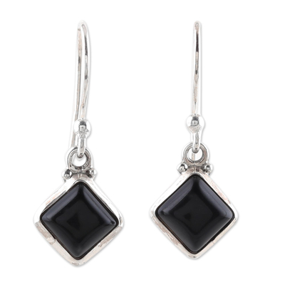 Square Onyx Dangle Earrings Crafted in India