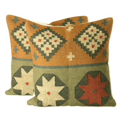 Geometric Pattern Jute Cushion Covers from India (Pair)