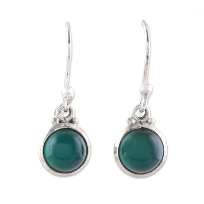 Round Green Onyx Dangle Earrings from India