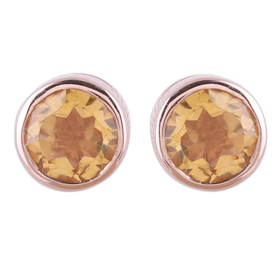 22k Rose Gold Plated Faceted Citrine Stud Earrings
