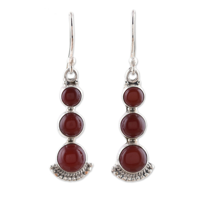 Round Carnelian and Sterling Silver Dangle Earrings