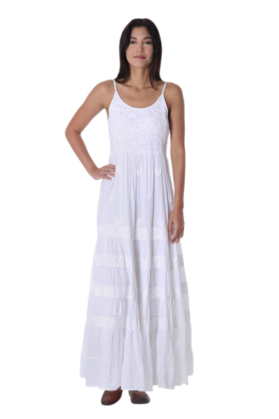 White Cotton Maxi Dress Handmade in India