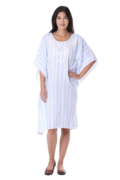 Cotton Caftan with Cerulean Stripes from India