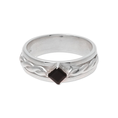 Faceted Onyx Solitaire Ring from India