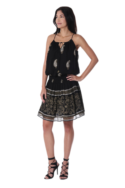 Paisley Motif Viscose Sleeveless A-Line Dress from India