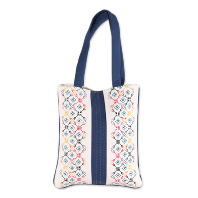 Geometric Embroidered Cotton Shoulder Bag from India