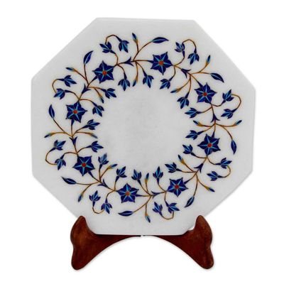 Jasmine Motif Marble Inlay Decorative Plate from India