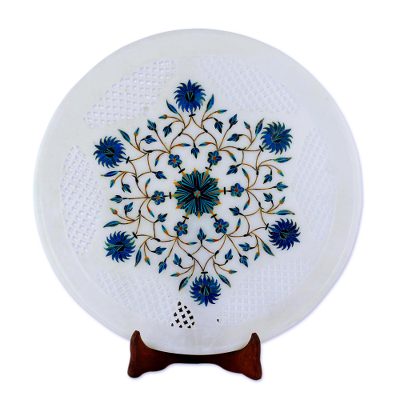 Star Motif Marble Inlay Decorative Plate from India