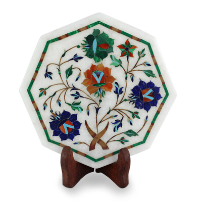 Multicolored Marble Inlay Decorative Plate from India