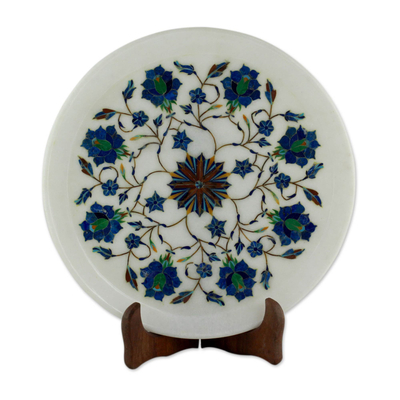 Intricate Marble Inlay Decorative Plate from India