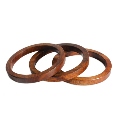 Set of 3 Hand-Carved Mango Wood Bangle Bracelets from India