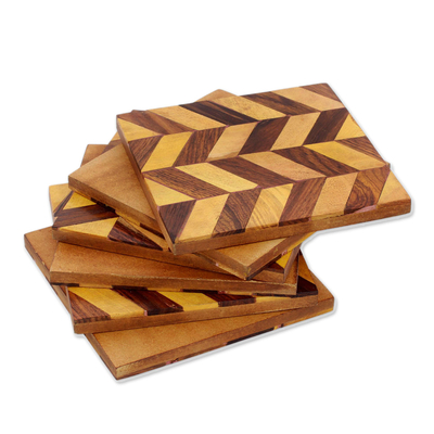 Diagonal Motif Mango Wood Coasters from India (Set of 6)