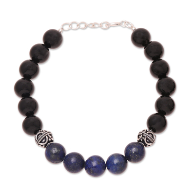 Lapis Lazuli and Onyx Beaded Bracelet from India