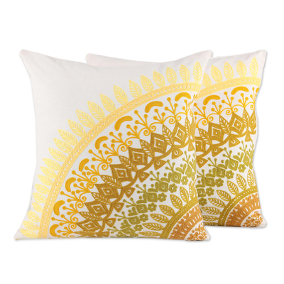 Embroidered Cotton Cushion Covers in Yellow (Pair)