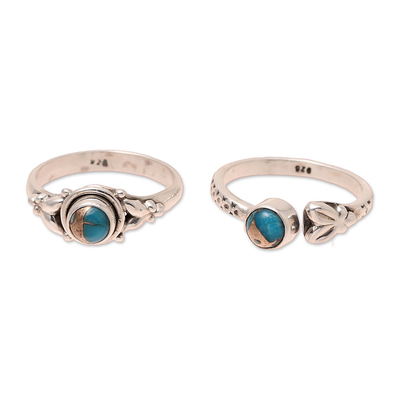 Sterling Silver and Composite Turquoise Rings (Pair)