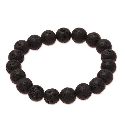 Natural Lava Stone Beaded Stretch Bracelet from India