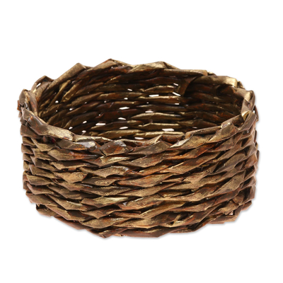 Gold-Tone Recycled Paper Basket from India