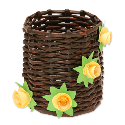 Floral Recycled Paper Mini Basket from India